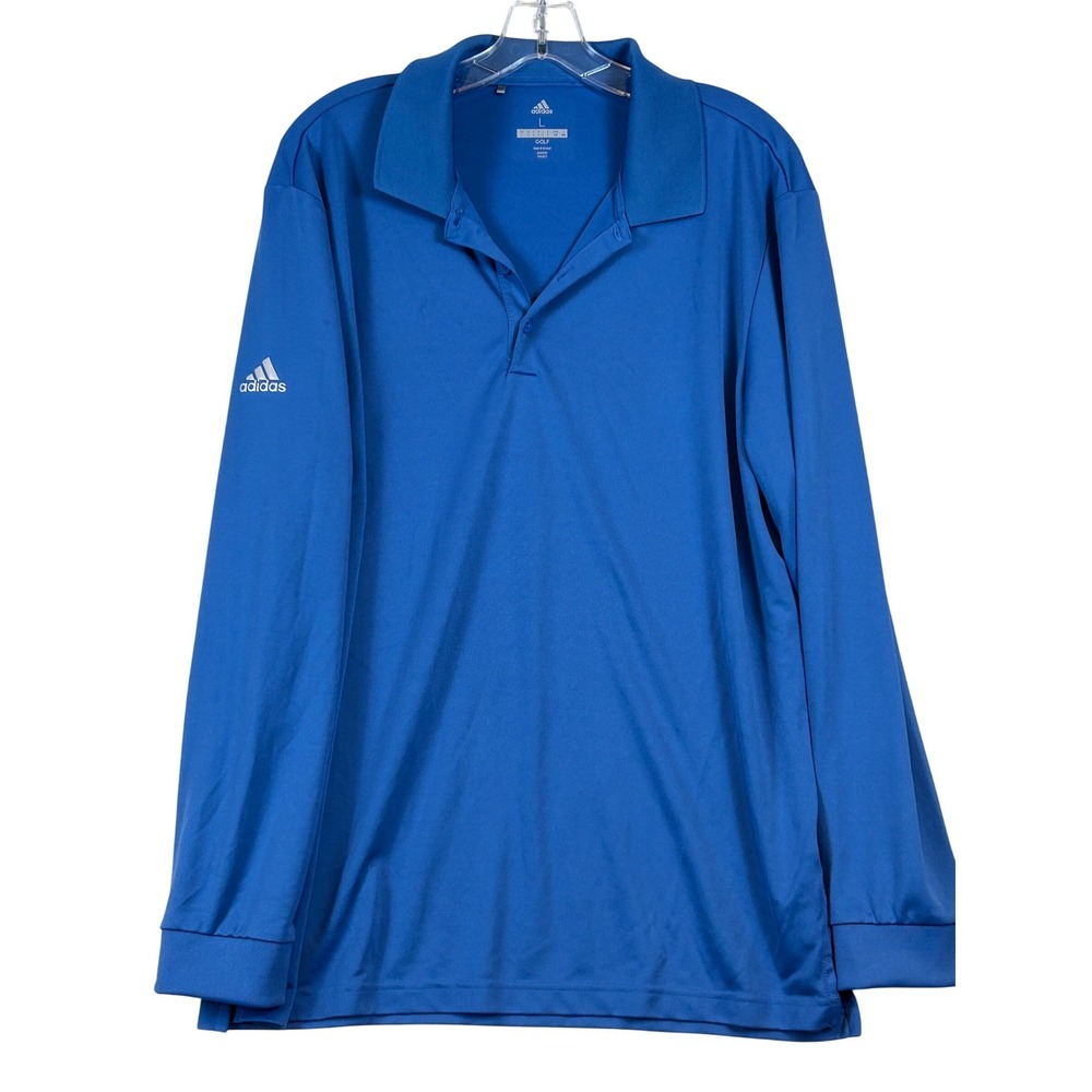 Adidas Golf Mens Large Long Sleeve Polo Shirt Blue Performance Activewear L